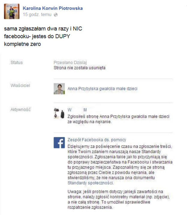Piotrowska zgłasza skandaliczne strony o Przybylskiej: "Facebooku, JESTEŚ Z DUPY!!"